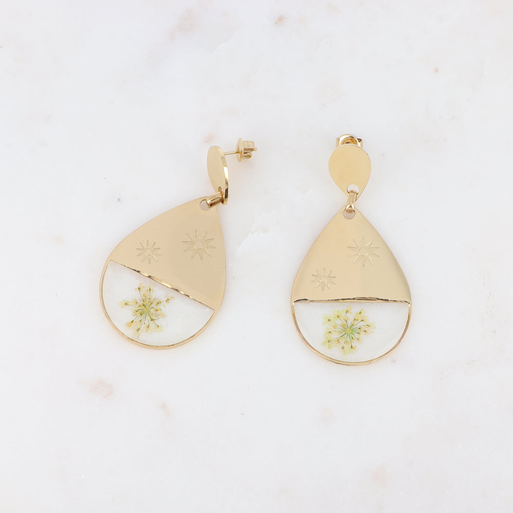 B.O avec verre transparent, étoile et fleur séchée 3 x 5,7 cm