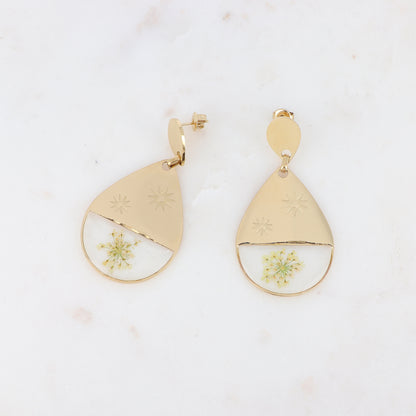 B.O avec verre transparent, étoile et fleur séchée 3 x 5,7 cm