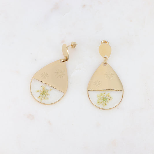 B.O avec verre transparent, étoile et fleur séchée 3 x 5,7 cm