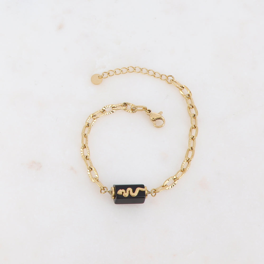 Bracelet en maille avec pierre naturelle et serpent - Onyx
