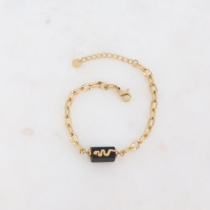 Bracelet en maille avec pierre naturelle et serpent - Onyx