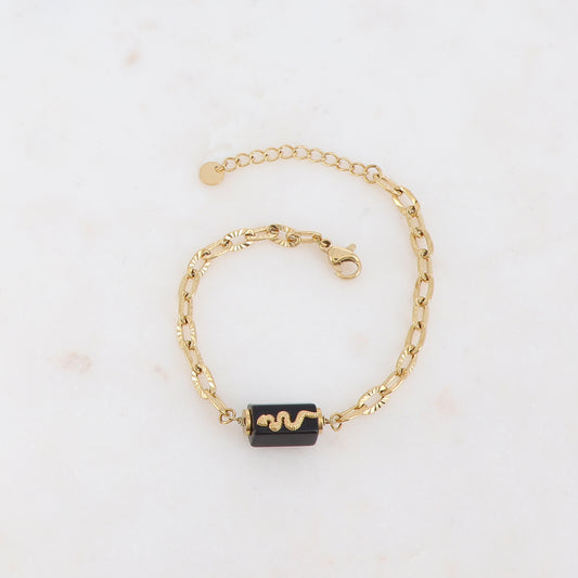 Bracelet en maille avec pierre naturelle et serpent - Onyx