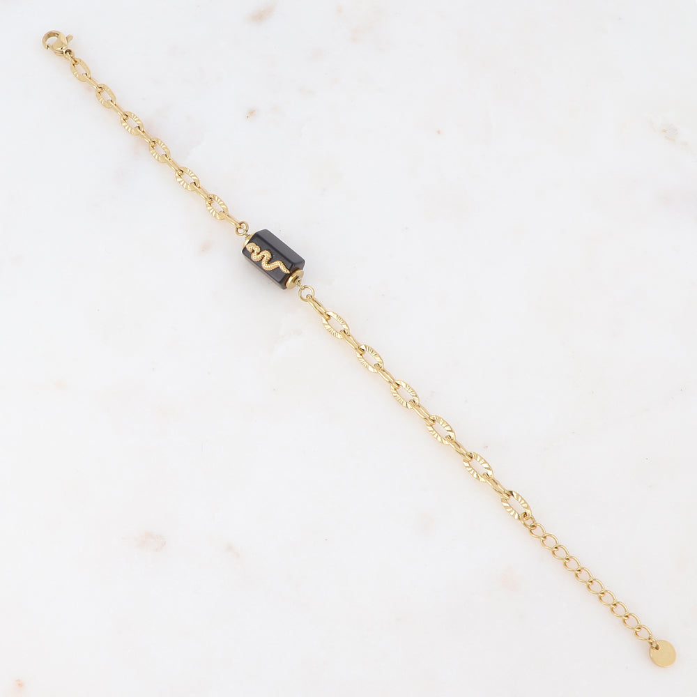 Bracelet en maille avec pierre naturelle et serpent - Onyx