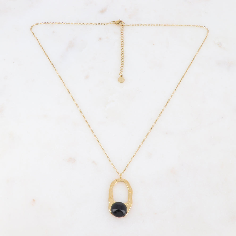 Collier doré avec un anneau et une pierre onyx 44+5 cm