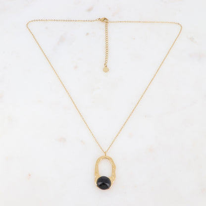 Collier doré avec un anneau et une pierre onyx 44+5 cm