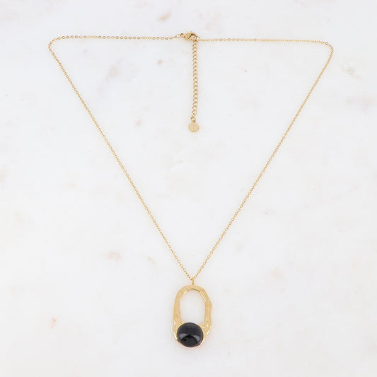 Collier doré avec un anneau et une pierre onyx 44+5 cm