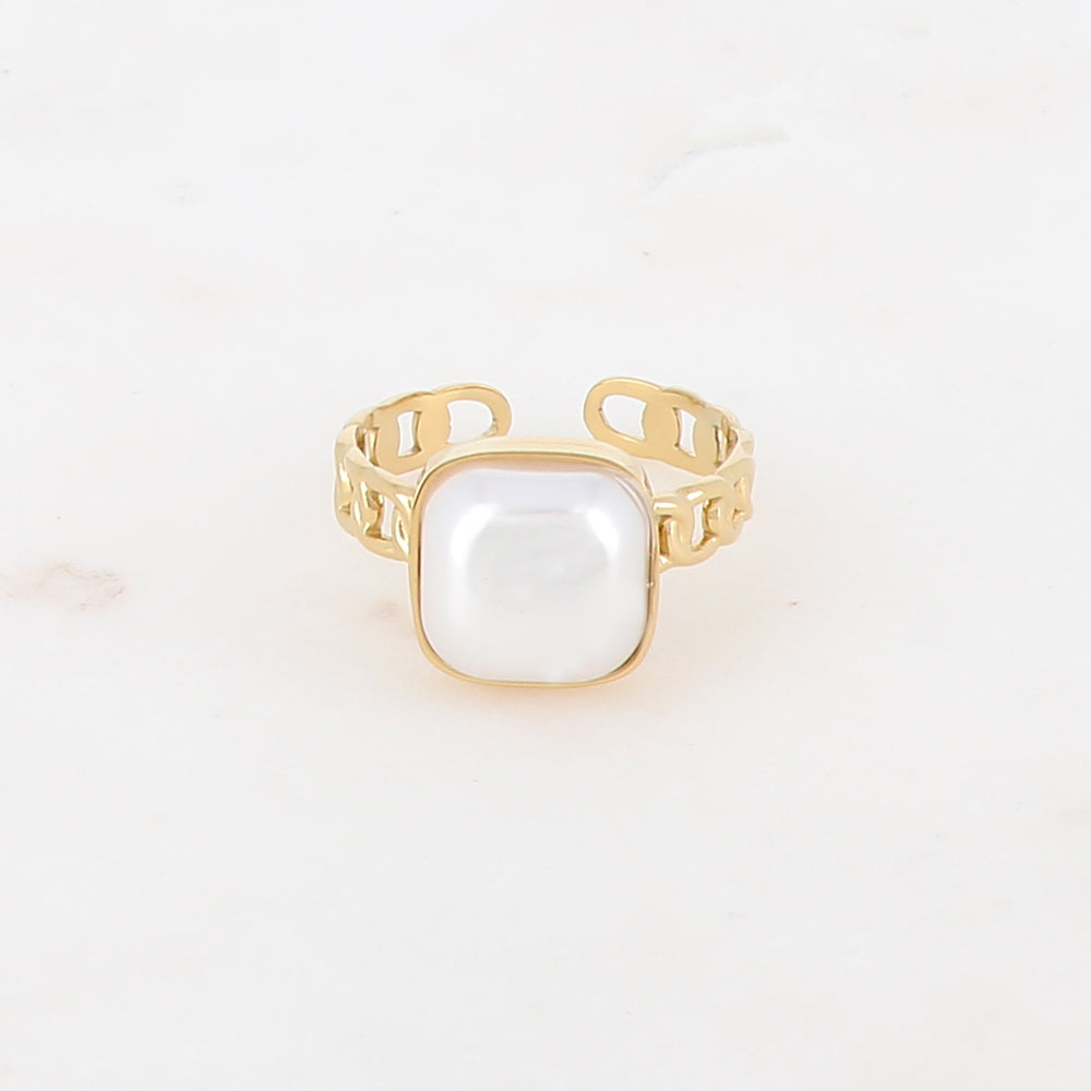 Bague en maille plate ornée d'une pierre carrée - Nacre