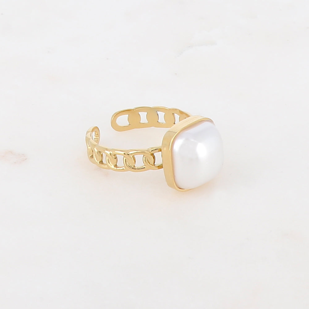 Bague en maille plate ornée d'une pierre carrée - Nacre