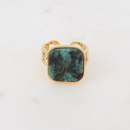 Bague en maille plate ornée d'une pierre naturelle carrée - Turquoise d'Afrique
