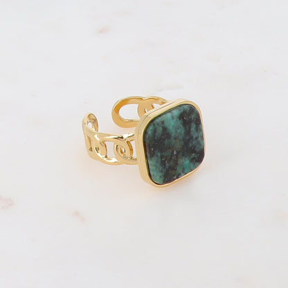 Bague en maille plate ornée d'une pierre naturelle carrée - Turquoise d'Afrique