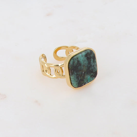 Bague en maille plate ornée d'une pierre naturelle carrée - Turquoise d'Afrique
