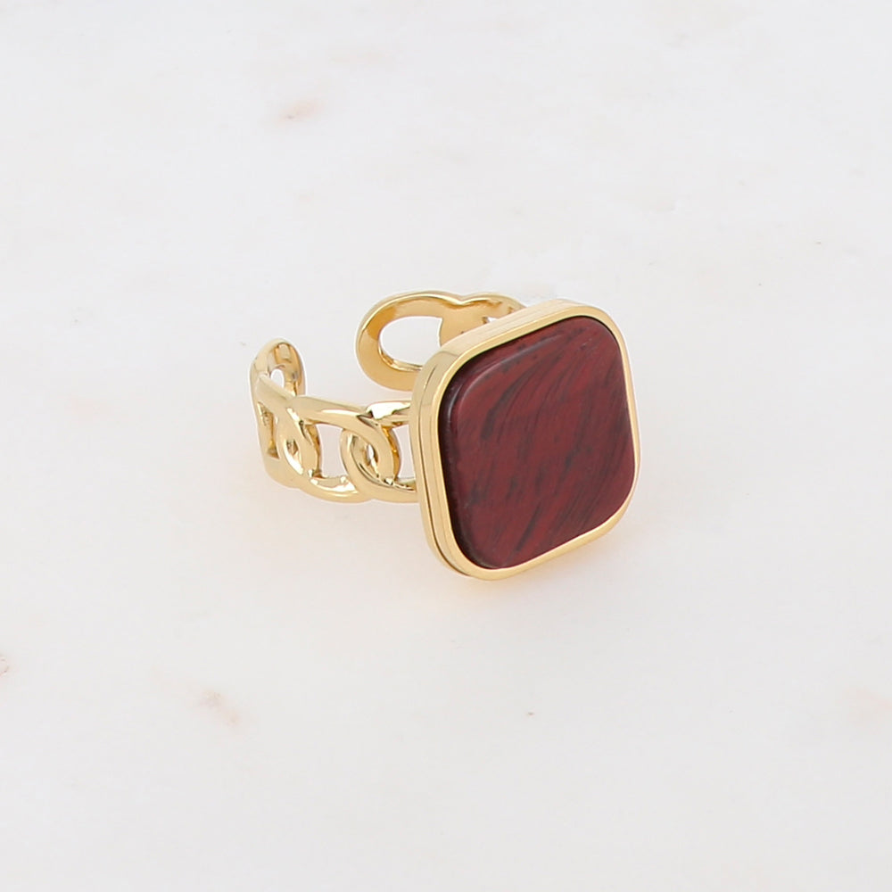 Bague en maille plate ornée d'une pierre naturelle carrée - Oeil de tigre