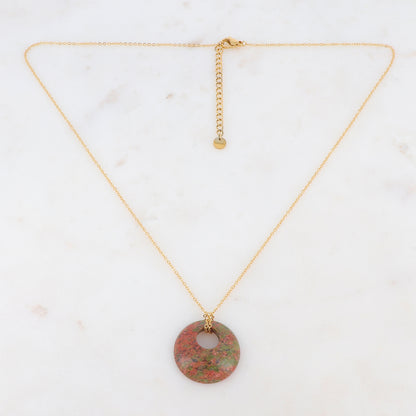 Collier doré avec un pendentif en pierre unakite 47+5 cm