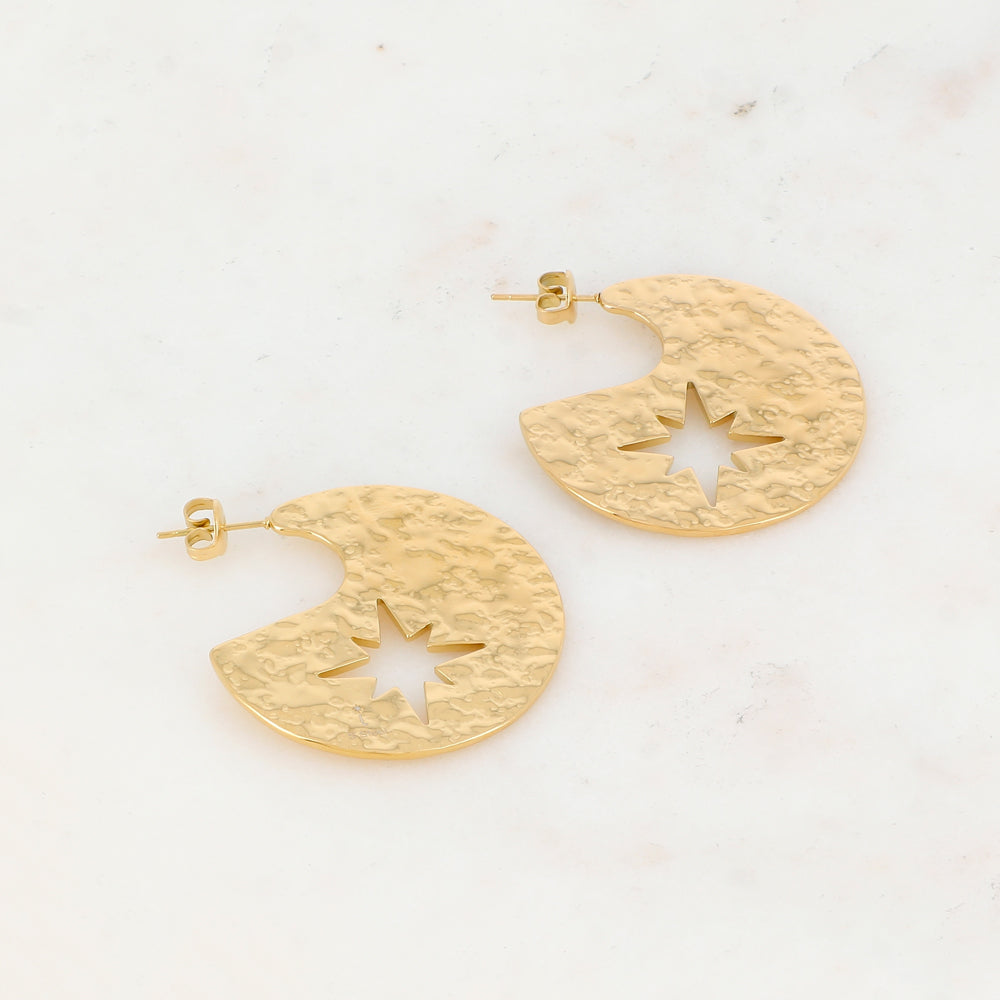 Boucles d'oreilles effet martelé avec étoile du Nord