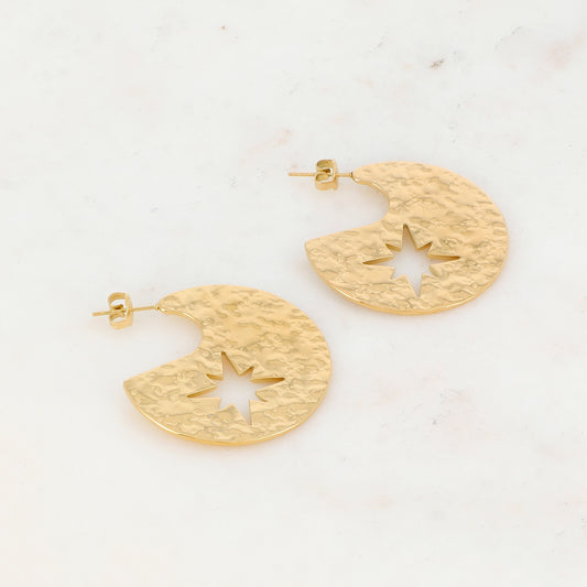 Boucles d'oreilles effet martelé avec étoile du Nord