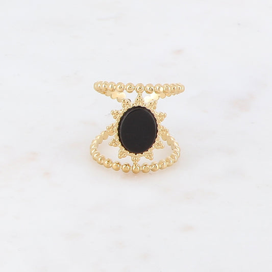 Bague double rangs avec pierre naturelle ovale - Onyx