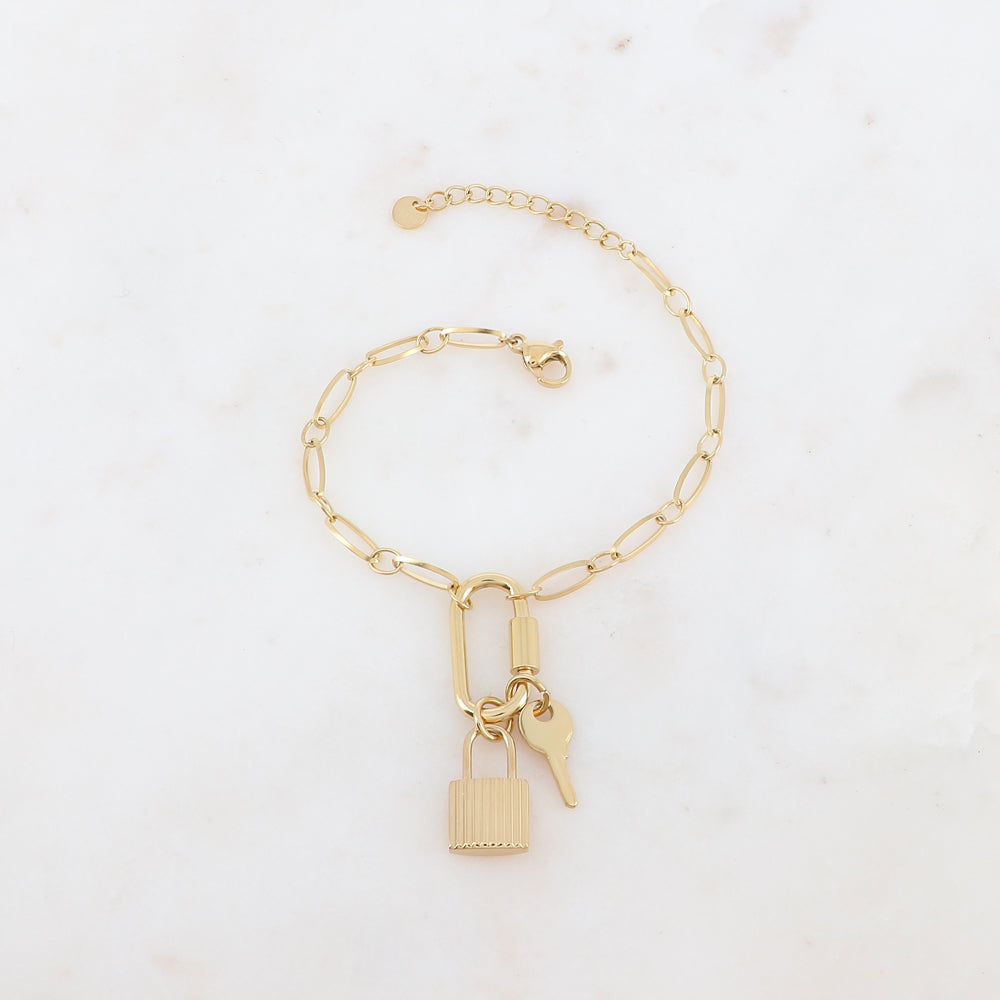 Bracelet en maille avec boucle, cadenas double face et clé