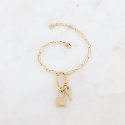 Bracelet en maille avec boucle, cadenas double face et clé