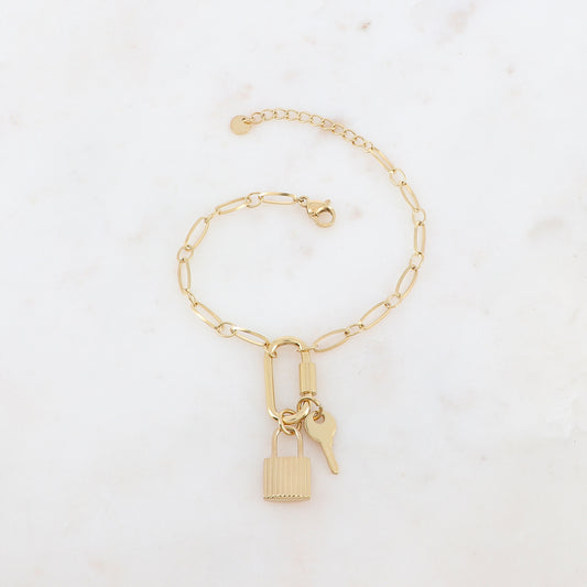 Bracelet en maille avec boucle, cadenas double face et clé
