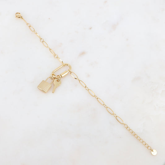 Bracelet en maille avec boucle, cadenas double face et clé