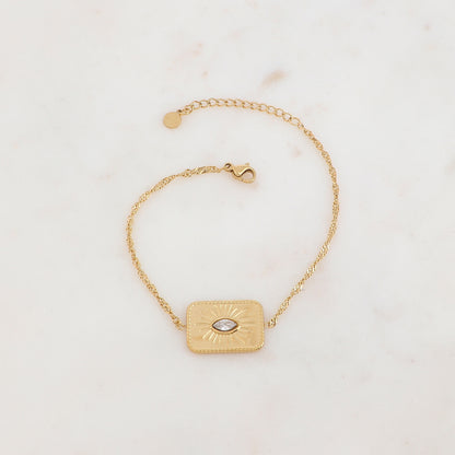Bracelet avec pièce géométrique, fleur et strass