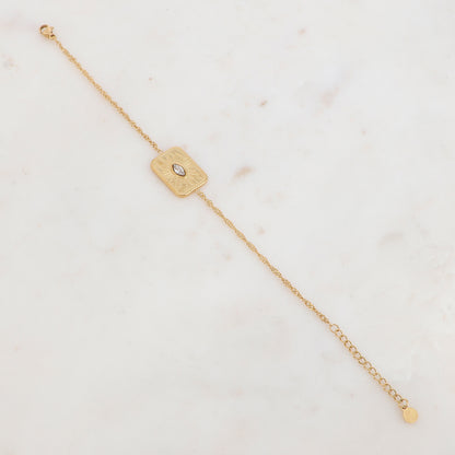 Bracelet avec pièce géométrique, fleur et strass