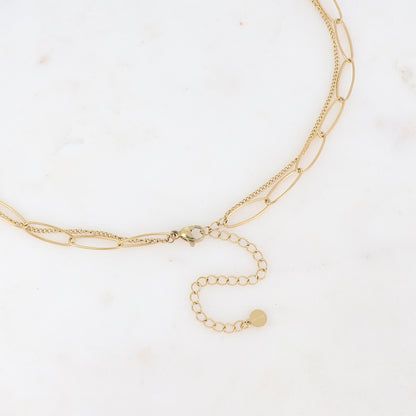 Collier 2 rangs composé d'un pendentif étoile émaillé noir serti d'un strass noir 38/50+7 cm