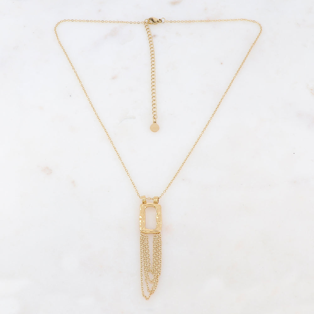 Collier doré composé d'un pendentif en forme géométrique et de chaînes 40+7 cm