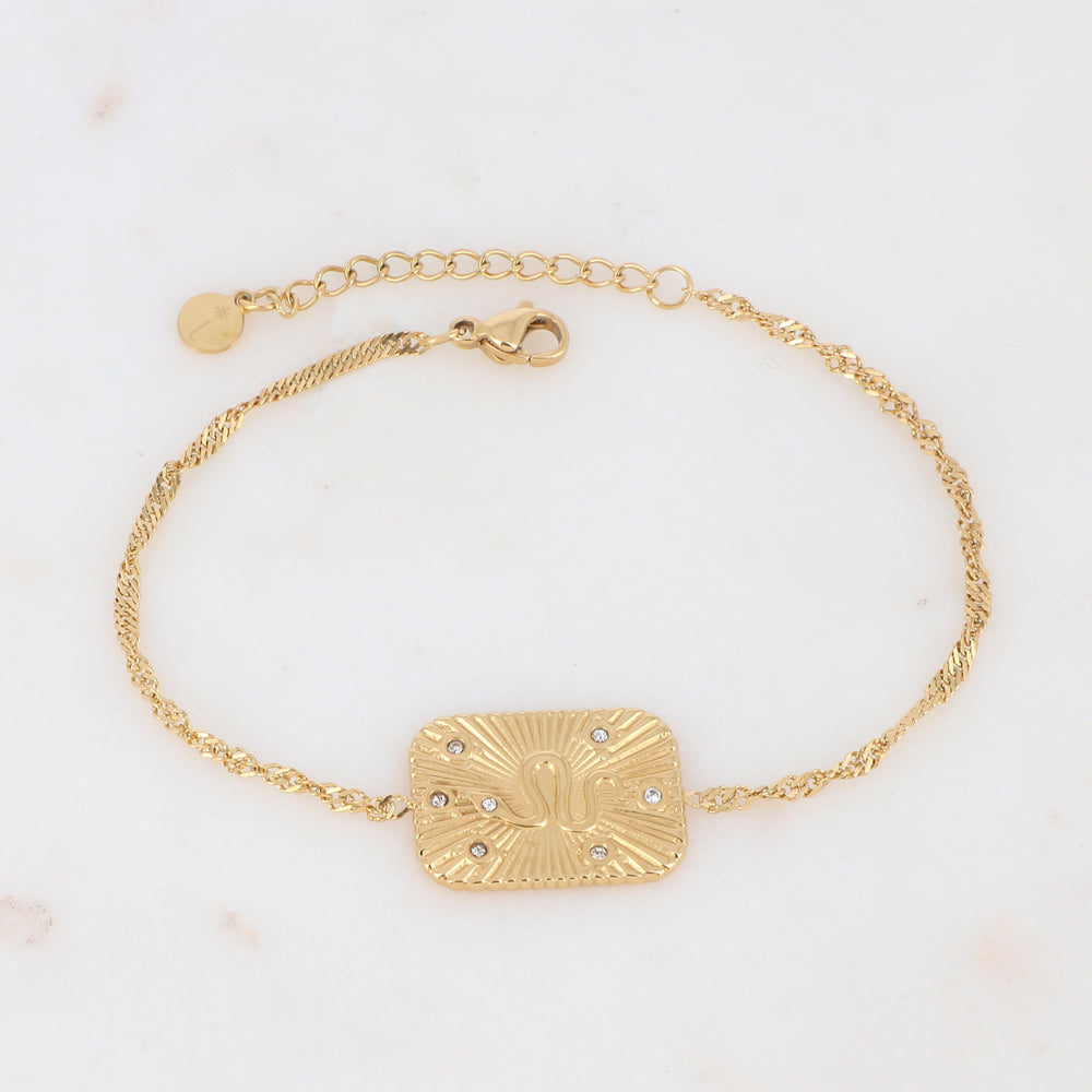Bracelet avec pièce rectangulaire motif serpent, strass