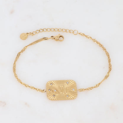 Bracelet avec pièce rectangulaire motif serpent, strass