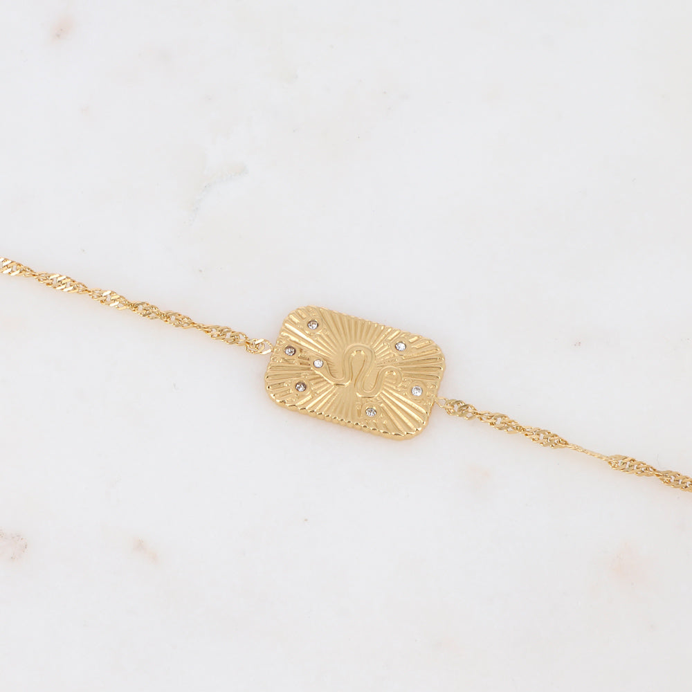 Bracelet avec pièce rectangulaire motif serpent, strass