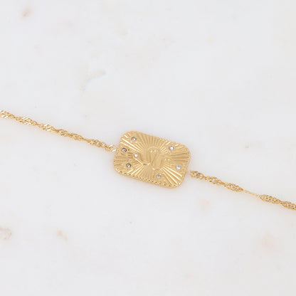 Bracelet avec pièce rectangulaire motif serpent, strass