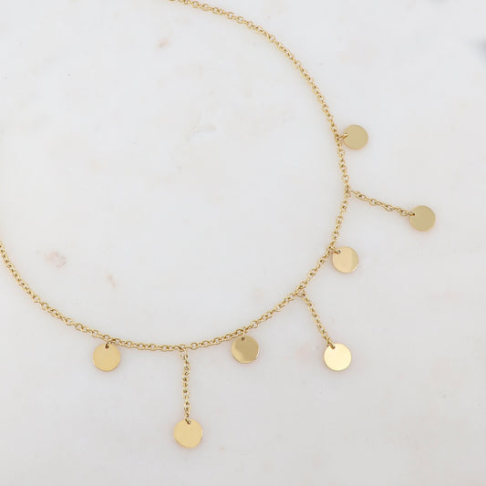 Collier doré avec pendentifs chaînes et 7 pampilles rondes 38+5 cm
