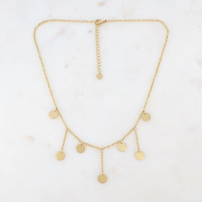 Collier doré avec pendentifs chaînes et 7 pampilles rondes 38+5 cm