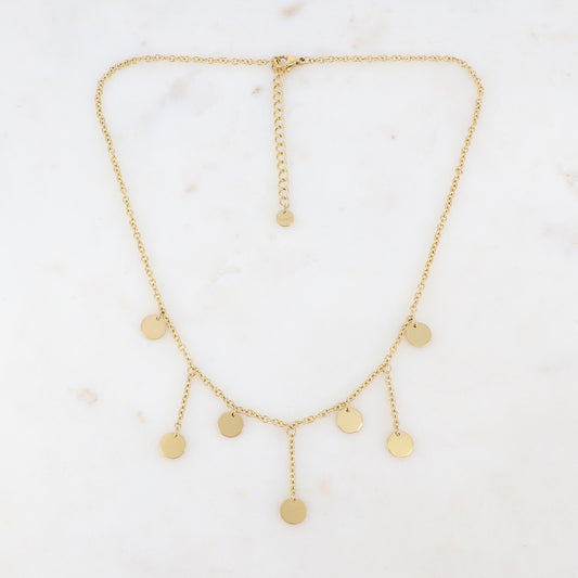 Collier doré avec pendentifs chaînes et 7 pampilles rondes 38+5 cm