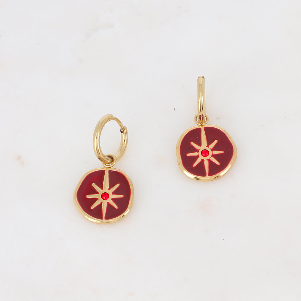 Créoles avec pendentif étoile émaillé, strass 1,7 x 3,2 CM