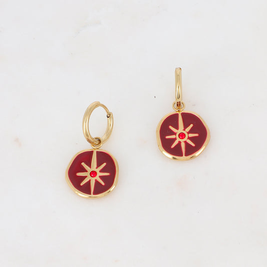 Créoles avec pendentif étoile émaillé, strass 1,7 x 3,2 CM