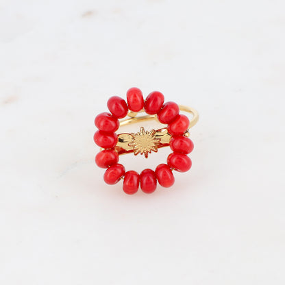 Bague avec perles en pierre naturelle  - Corail