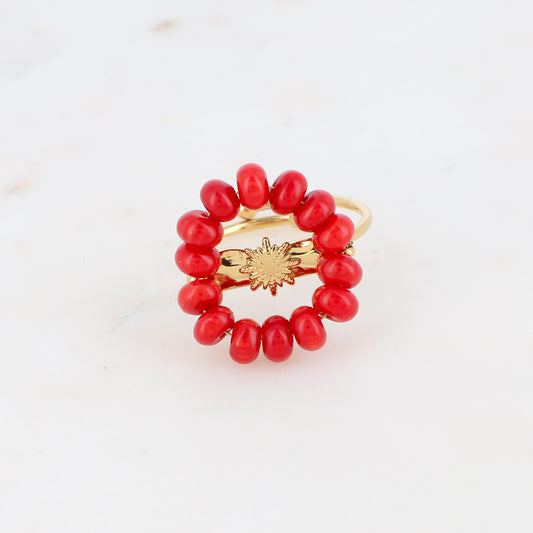 Bague avec perles en pierre naturelle  - Corail