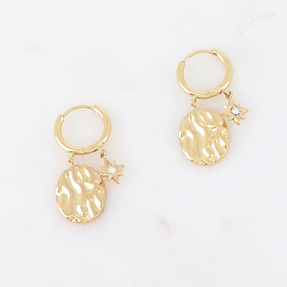Créoles avec pampille ondulée, étoile et strass 1 x 2,8CM