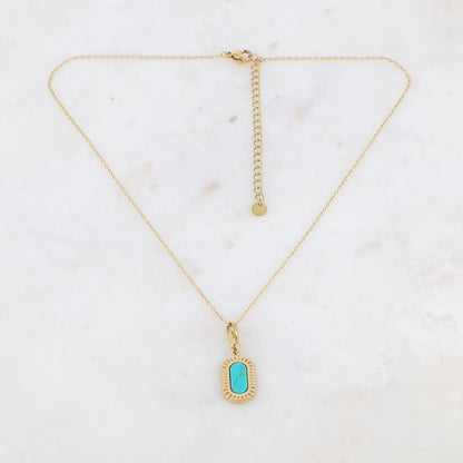 Collier avec un pendentif rectangulaire orné d'une pierre howlite turquoise 39+7 cm