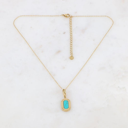 Collier avec un pendentif rectangulaire orné d'une pierre howlite turquoise 39+7 cm
