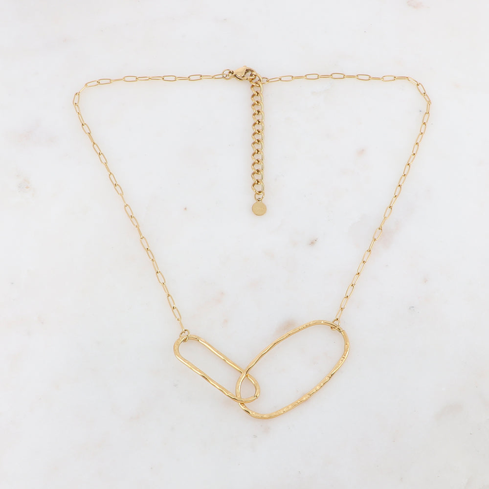 Collier doré avec anneaux effet martelé 40+5 cm