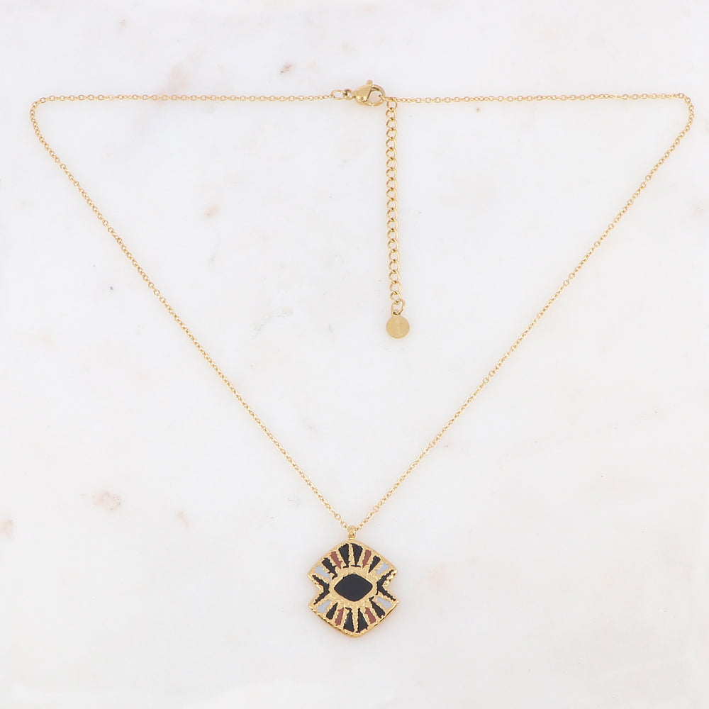 Collier doré avec une pièce graphique émaillée noire 40+5 cm