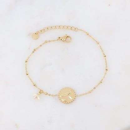 Bracelet avec 3 petites perles en pierres naturelles et pampille graphique