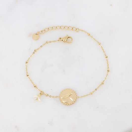 Bracelet avec 3 petites perles en pierres naturelles et pampille graphique