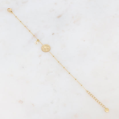 Bracelet avec 3 petites perles en pierres naturelles et pampille graphique