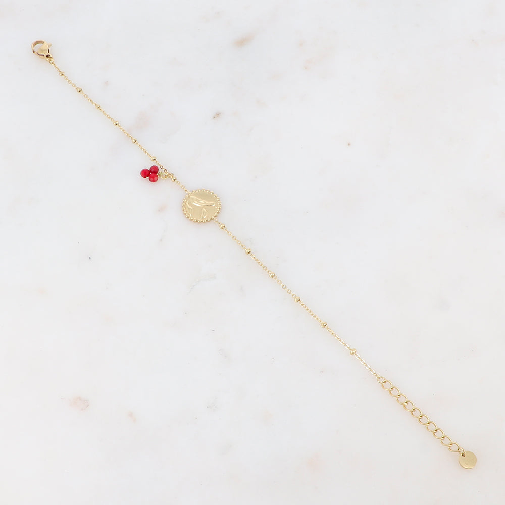 Bracelet avec 3 petites perles en pierres naturelles et pampille graphique