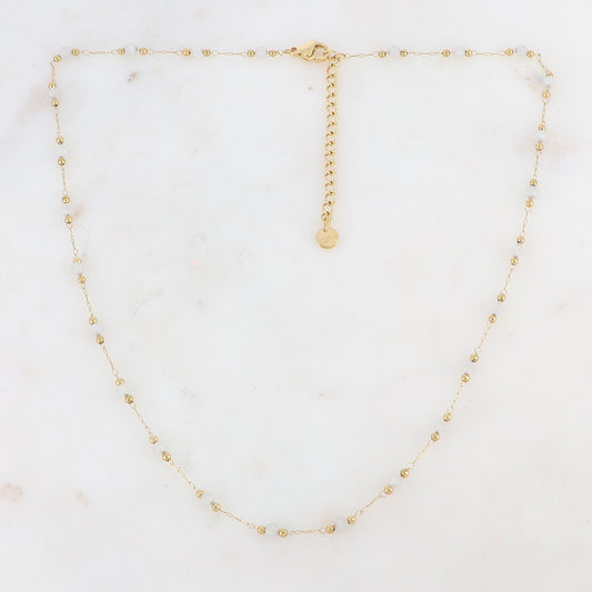 Collier doré avec perles en pierres Agate blanche 41+5 cm