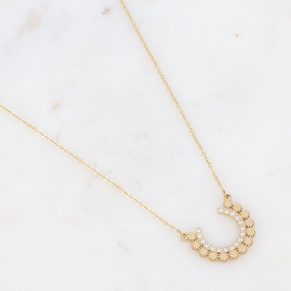 Collier à puce dorées ornées de strass blancs 40+5 cm